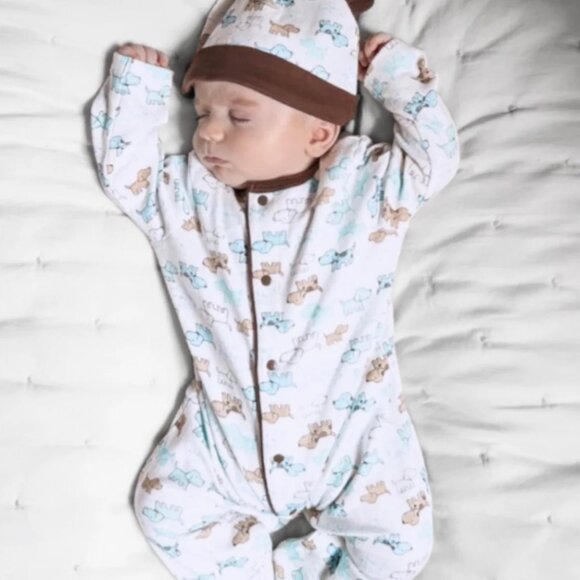 Little Me Blue and Brown Footies with Whale Print - Picture 1 of 4